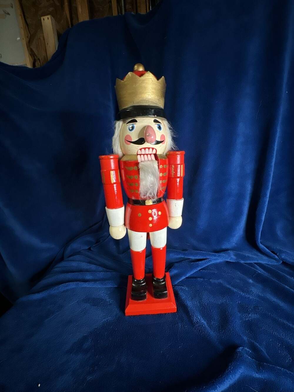 Vintage Traditional Wooden Nutcracker Soldier with Gold Crown